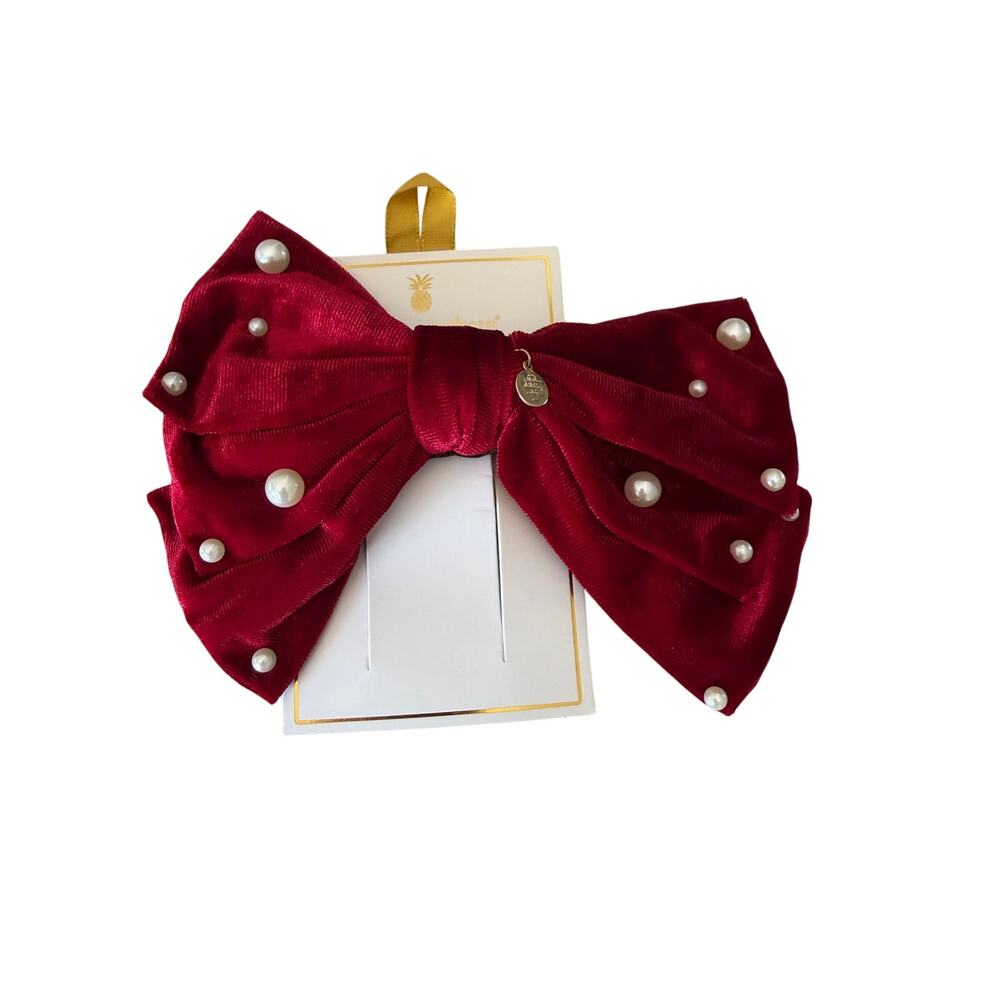 Simply Southern Red Velvet with Pearl Embellishment Hair Bow Clip NWT